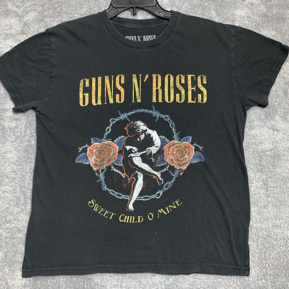 Guns N Roses Graphic T-Shirt Mens Large Black Sweet Child O Mine Rock Band Tee‎